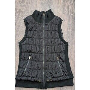 Calvin Klein Vest Women M Black Ruched Puffer Performance Lined Knit Sweater